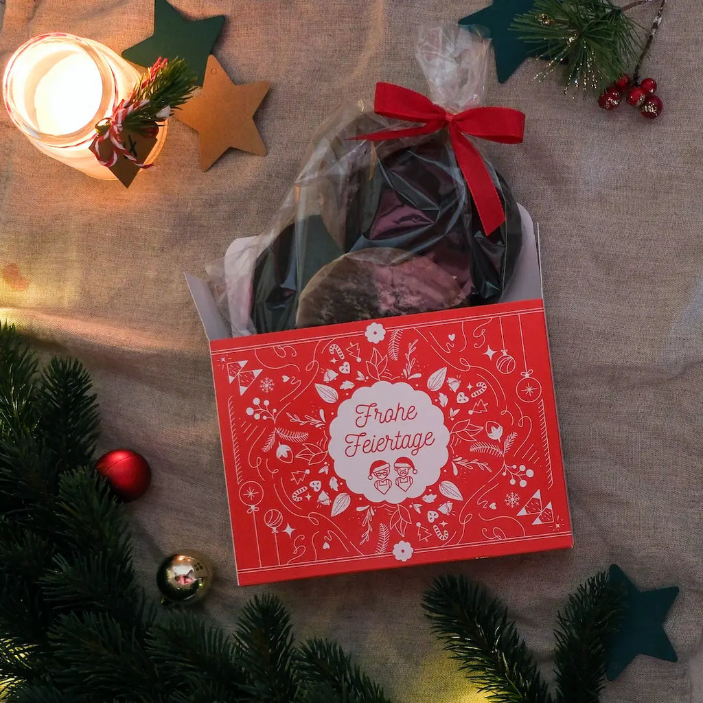 Elisenlebkuchen Mischung mit Zierschleife in Versandverpackung