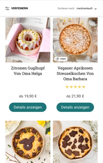 Screenshot von Kuchen im Kuchentratsch Online-Shop